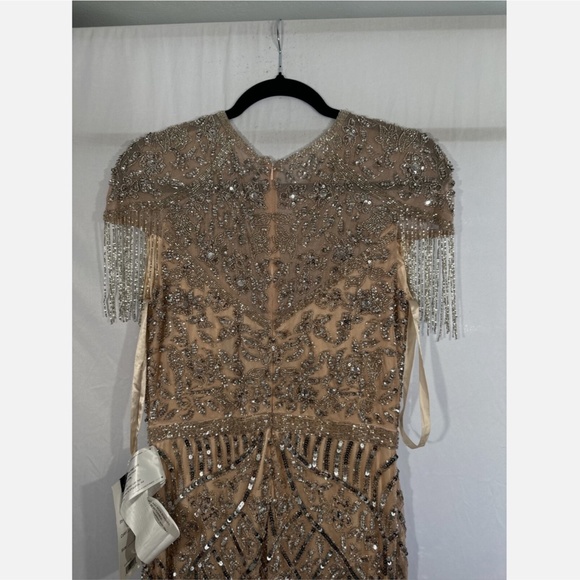 NWT $598 MAC DUGGAL [ 10 ] Embellished Fringe‎ Cap Sleeve Gown Platinum Pink - Picture 14 of 16